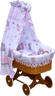 Proutěný košík na miminko s nebesy Scarlett Pupis - růžová
