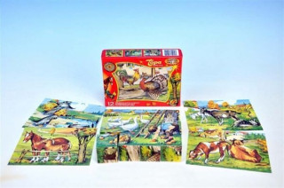 Dřevěné obrázkové kostky 12 ks - Husy