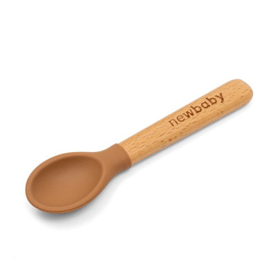 Silikonová lžička s dřevěnou rukojetí New Baby