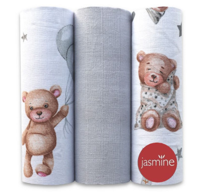 Mušelínové pleny sada mix Unisex3 3 ks Medvídci Jasmine
