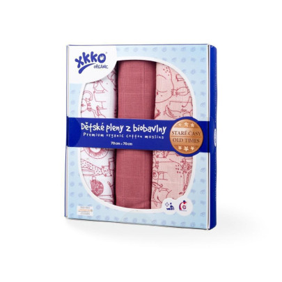 Dětské pleny z biobavlny XKKO Organic 70x70 Staré časy - Mix Safari