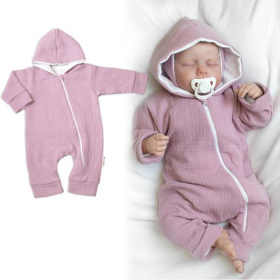 Mušelinový overálek s kapucí, dvouvrstvý, Hand Made, pudrový/růžový Baby Nellys