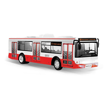 Autobus česky mluvící plast 28 cm červený na zpětné natažení se světem se zvukem