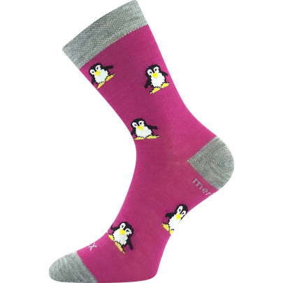 Ponožky dětské slabé z merino Penguinik s ionty stříbra fuxia VoXX 