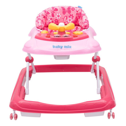 Dětské chodítko Baby Mix s volantem a silikonovými kolečky růžové