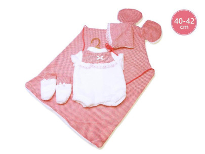 Obleček pro panenku miminko New Born velikosti 40-42 cm Llorens 3dílny červený