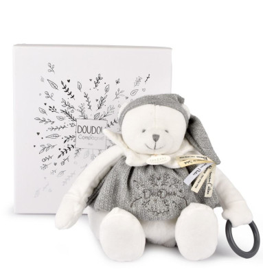 Dárková sada Plyšový lední medvídek s kroužkem 30 cm šedý Doudou