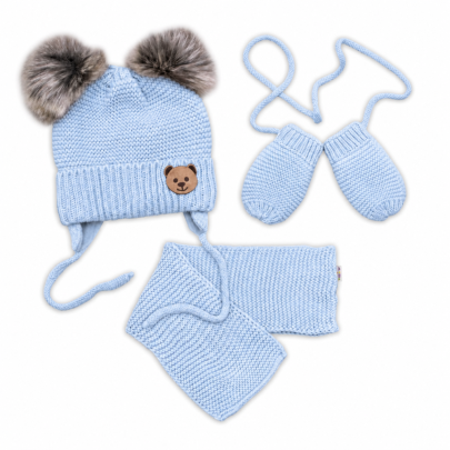 Dětská sada zimní čepice s šálou + rukavičky Teddy Bear Baby Nellys