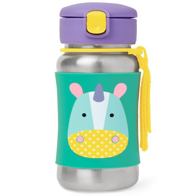 Nerezová láhev na vodu SKIP HOP Zoo s brčkem 350 ml