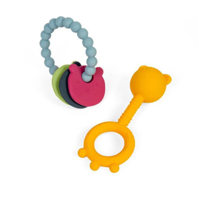 Chrastítko a kousátko 2 v 1 a kousací kroužek Medvídek Bigjigs Toys