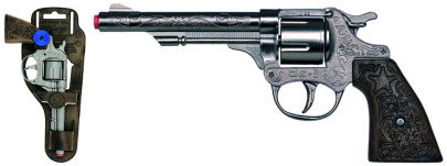 Revolver kovbojský stříbrný, kovový - 8 ran 
