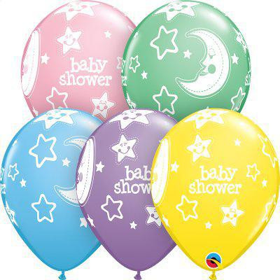 Balónky potisk Babyshower měsíc a hvězdy 11"/28 - 6 ks