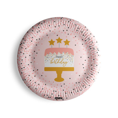 Talířky papírové - HB konfety růžové 23 cm, 8 ks