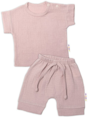 2-dílná mušelínová soupravička, tričko + kraťásky Boy béžová vel. 56 Baby Nellys