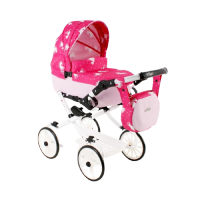 Kočárek na panenky Kids V4 růžový s jednorožcem Jasmine