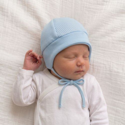 Kojenecká bavlněná zavazovací čepička Pruhy Světle modrá Baby Service