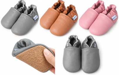 Kožené capáčky Barefoot s Anti-Slip podrážkou Vel. 12-18 měs. Hopi Go