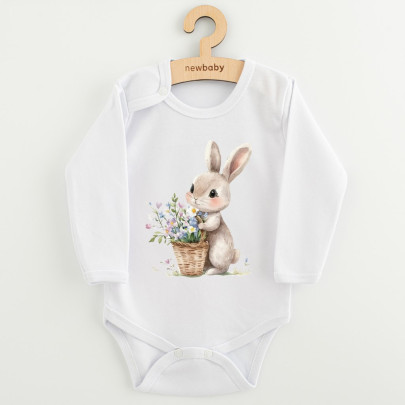 Dětské body s potiskem New Baby Králíček s květinkami
