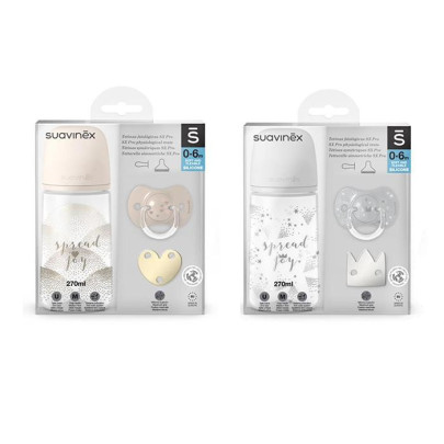 SADA láhev 270ml + dudlík fyziologický 0-6m + klip JOY Suavinex