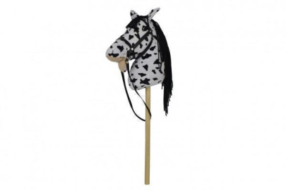 Kůň na tyči plyš 70 cm se zvukem bílo-černý Appaloosa