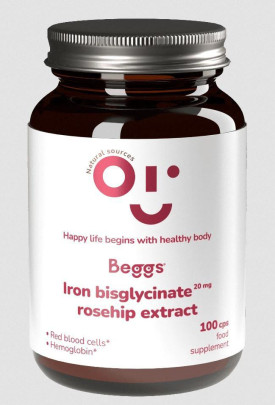 Beggs Iron bisglycinate 20 mg, rosehip extract (100 kapslí)