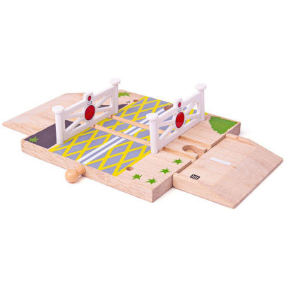 Dřevěné autodráhy železniční přejezd s brankami Bigjigs Rail