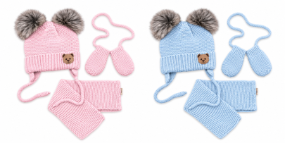Dětská sada zimní čepice s šálou + rukavičky Teddy Bear Baby Nellys