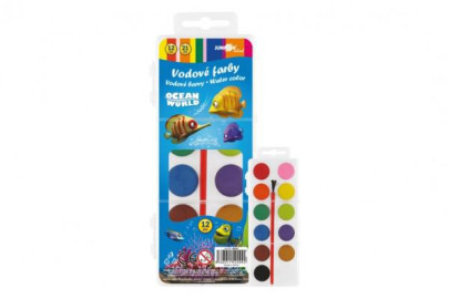 Vodové barvy se štětcem Ocean World 12barev/21mm v plastové krabičce