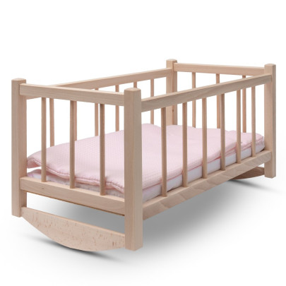 Dřevěná postýlka kolébka pro panenky s povlečením Baby Mix