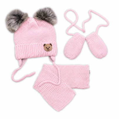 Dětská sada zimní čepice s šálou + rukavičky Teddy Bear Baby Nellys
