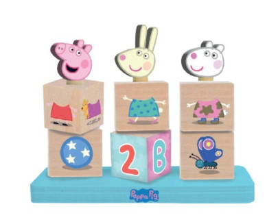 Dřevěné kostky Prasátko Peppa s figurkou
