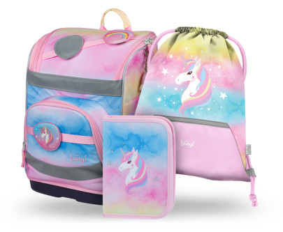 Set 3 Zippy plus Rainbow Unicorn: aktovka, penál, sáček Baagl