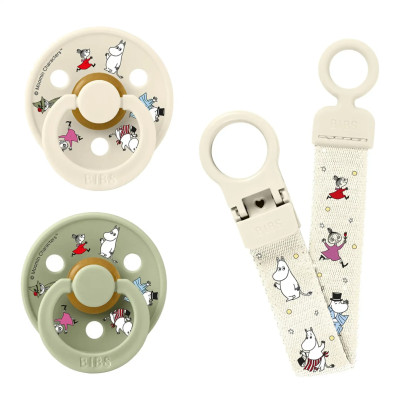 Dárkový set Moomin klip + šídítka 6-18 m Ivory/Sage Bibs