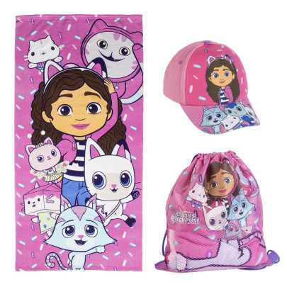 Souprava Gabby´s Dollhouse ručník, kšiltovka a sáček