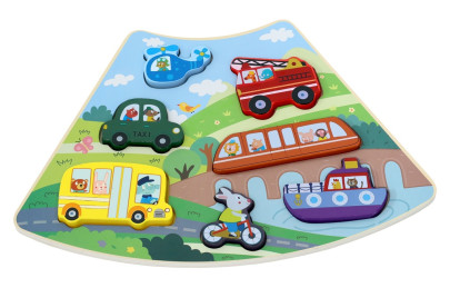 Dřevěné puzzle Dopravní prostředky propojitelné 2Kids Toys