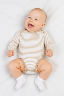 Kojenecké body bavlna béžový proužek Baby Service