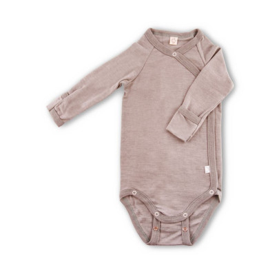 Kojenecké body merino vlna Sand Mélange s rukavičkami PoPoLiNi