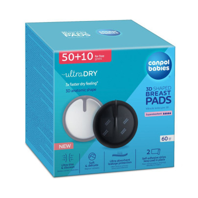 Tvarované prodyšné vložky do podprsenky 3D 50+10 ks černé Canpol babies