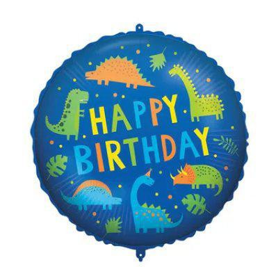 Kruh modrý DINO "Happy Birthday" 46 cm fóliový balónek + závaží