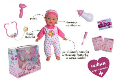 Nemocné miminko měkké tělo na baterie se zvukem a světlem 36 cm