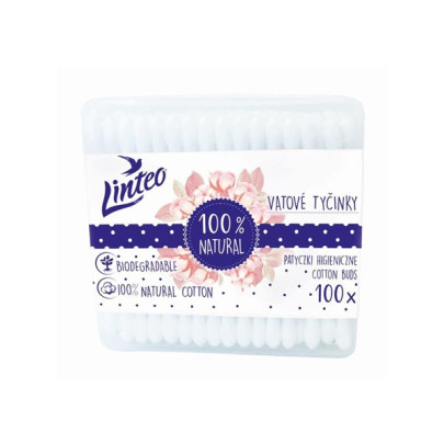 Papírové vatové tyčinky 100% natural Linteo 100 ks v boxu