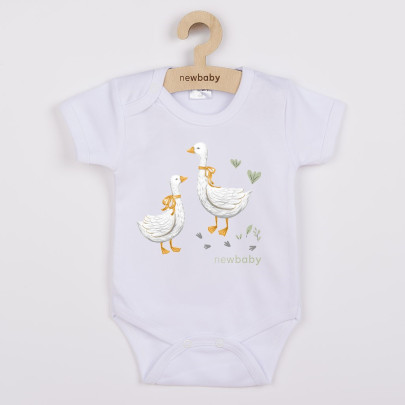 Dětské body s potiskem New Baby Husičky krátký rukáv