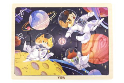 Dřevěné puzzle - zvířátka ve vesmíru 
