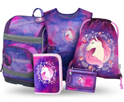 Set 5 Zippy Plus Kůň: aktovka, penál, sáček, zástěra, peněženka Baagl