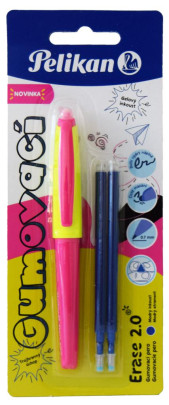 Gumovací pero Pelikan neonově růžové + 2 ks náplně