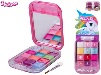 Unicorn make-up paletka se zrcátkem s lesky na rty a očními stíny
