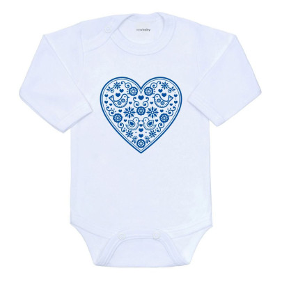 Dětské body s potiskem Lidový vzor modré srdíčko New Baby