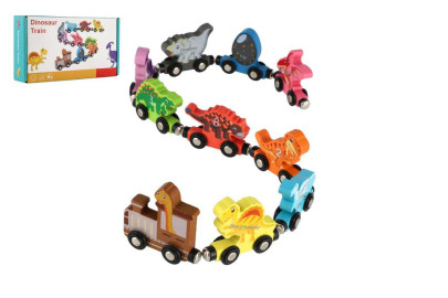 Vlak/Vláček s vagóny dinosaurus na magnety 10 ks dřevo