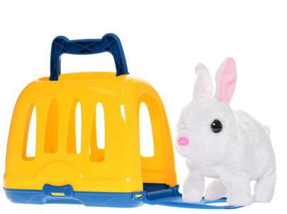 Králíček plyšový 17 cm na baterie se zvukem skákající s přepravkou 