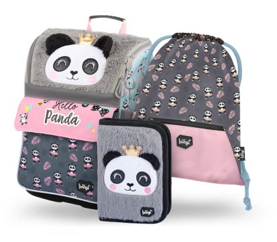 3 set Zippy Panda: aktovka, penál, sáček Baagl
